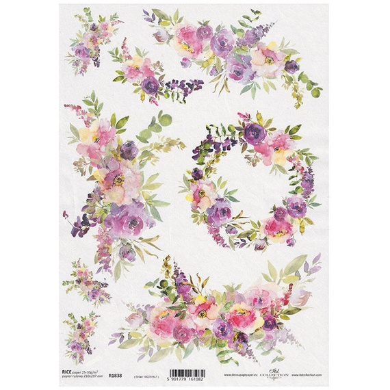 ITD Reispapier Decoupage Bastelpapier Softpapier, R1838 Blumen, Girlanden
