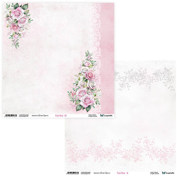 SCRAPANDME Setz von 6Stk 30x30cm doppelseitig Scrapbooking Papier- Pink Roses