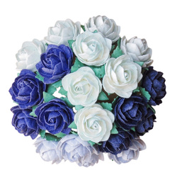 ROSEN Mulberrypapier 20 mm – CLASSIC ROSES blau mix – Dekoblumen – 50 Stk.