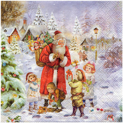 SERVIETTEN 1 Stück Motivservietten Decoupage Napkin 33x33cm, Weihnachtsmann bringt Geschenke