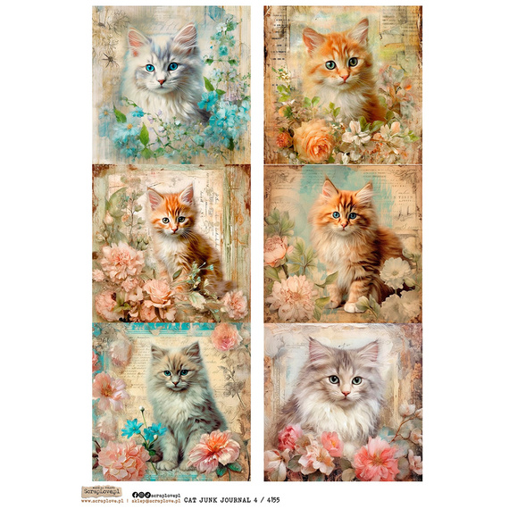 Reispapier Decoupage Bastelpapier A4 - Scraplove - Cat Junk Journal 4
