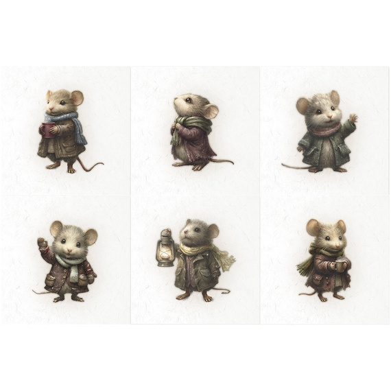 Reispapier-Set - Mäuse, Vintage-Stil, Winter - RSM211 - Itd Collection