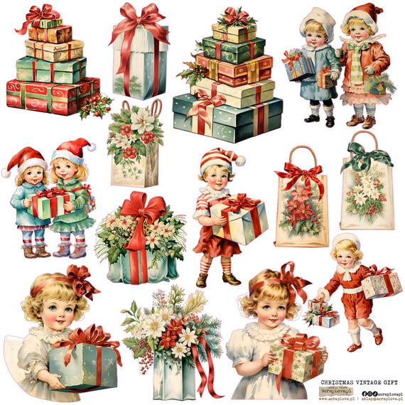 AUFKLEBER - ScrapLove - Weihnachten Vintage Geschenk
