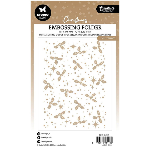 STUDIOLIGHT Embossing Folder Prägefolder Prägeschablone - Holly sparkles