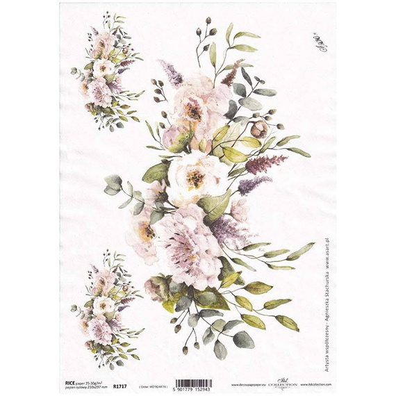 ITD Reispapier Decoupage Bastelpapier, Feldblumen Pfingstrose R1717 
