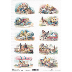 ITD Reispapier Decoupage Bastelpapier Softpapier Serviettentechnik, Jahrgang, Hennen, Hasen, Hühner R2166