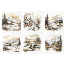 Reispapier-Set - Winterlandschaft, Hütten, Nadelbäume - RSM205 - Itd Collection