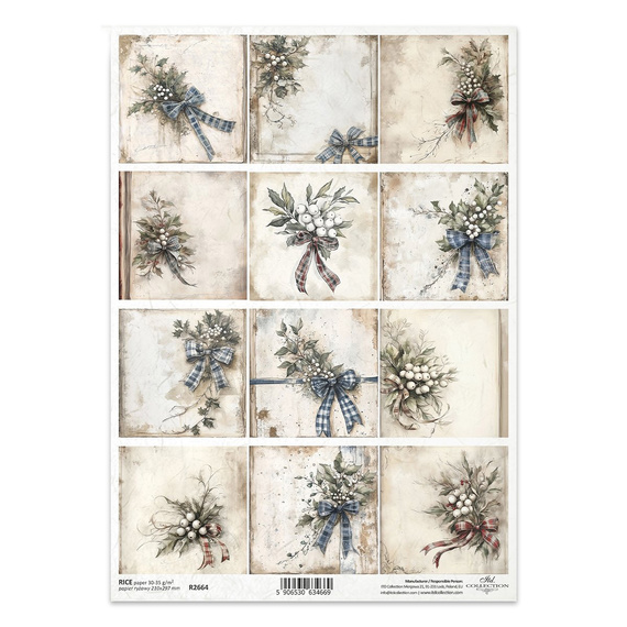Reispapier für Decoupage A4 - Eberesche Stechpalme Schleife - R2664 - Itd Collection