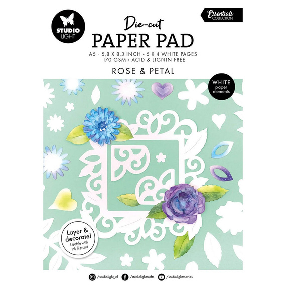 STUDIO LIGHT Scrapbooking-Papier Set A5 mit Elementen - Rose & Petal