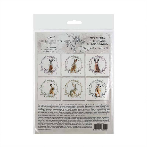 ITD - Reispapier-Set - RSM051 - Hasen mit Blumenkränzen