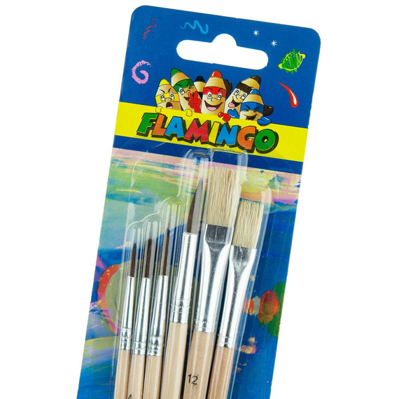 Flamingo Naturborsten Rund- und Flachpinsel-Set - 6 Teile