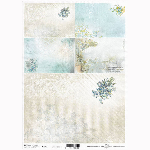 ITD Reispapier Decoupage Bastelpapier Softpapier Serviettentechnik, Blumen, Vergissmeinnicht, Damast R2182