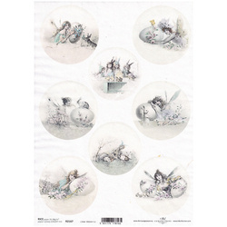 ITD Reispapier Decoupage Bastelpapier Softpapier Serviettentechnik, Engel, Feen mit Hasen und Hühnern R2167