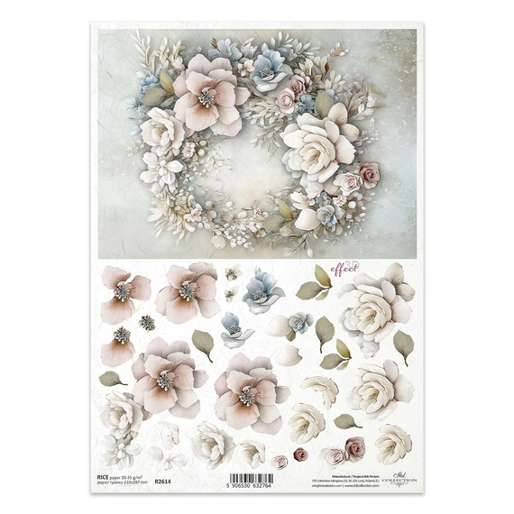 Reispapier Decoupage Bastelpapier für Decoupage A4 R2614 3D Blumengirlande