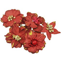 WEIHNACHTSBLUMEN Mullberry Papier Papierblumen - rot 50mm/5 Stk. 