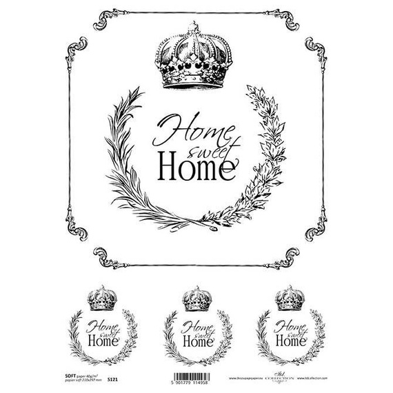 Decoupage-Papier SOFT ITD-S121 - A4 Home sweet home
