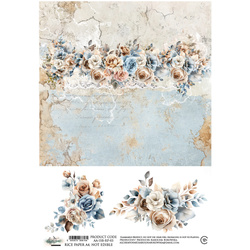 Reispapier für Decoupage A4 - Art of Alchemy - In shades of blue - Blumen