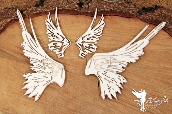SCRAPINIEC Dekorpappe Die Cut Chipboard Dekoration Ornament, Vulnerable - Big set of wings