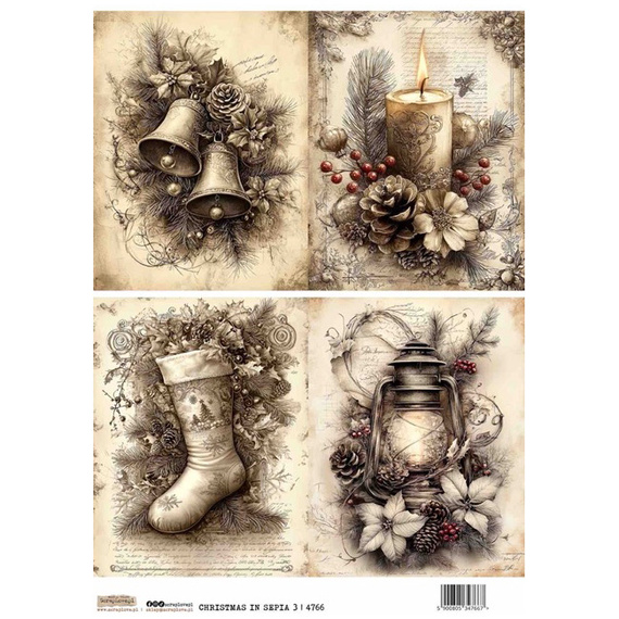 Reispapier A4 - ScrapLove - Christmas in sepia 3 - Weihnachten in sepia