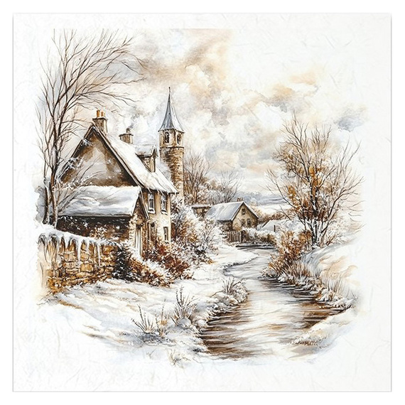 Reispapier-Set - Winterlandschaft, Hütten, Nadelbäume - RSM205 - Itd Collection