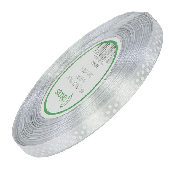 Satin-Punkt-Band 6 mm - silber 148 - 23 m - Dekoband
