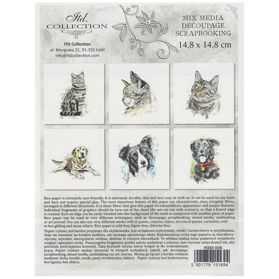 ITD Reispapier Decoupage Bastelpapier, RSM006 Katzen und Hunde