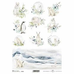 ITD Reispapier Decoupage Bastelpapier, Wintertiere, Fuchs, Eule, Bär, Pinguin R1636
