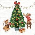 SERVIETTEN 1 Stück Motivservietten Decoupage Napkin 33x33cm - Weihnachtsbaum und Mäuse