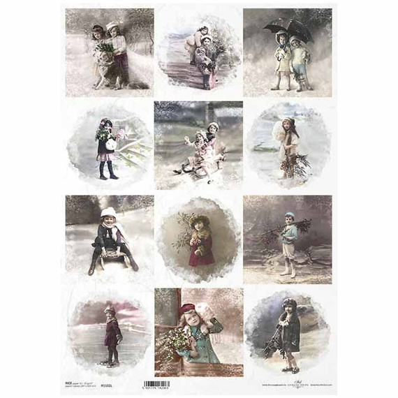 Reispapier für Decoupage A3 ITD-1102L Winterkinder vintage