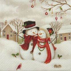SERVIETTEN 1 Stück Motivservietten Decoupage Napkin 33x33cm -Verliebte Schneemänner