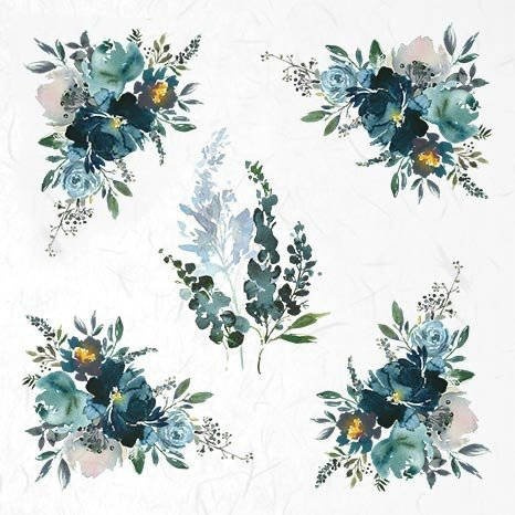 Reispapier-Set, blaue Blumen- ITD 6tlg