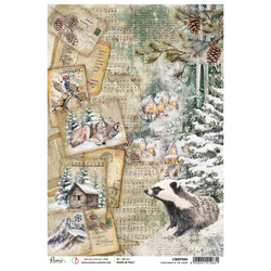 Reispapier für Decoupage A4 - Ciao Bella - Forest Tales Postcard in the Snow Postkarte im Schnee