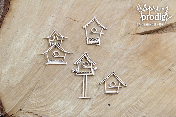Dekorpappe Die Cut Chipboard Frühlingswunder - Vogelhäuser - Stände SCRAPINIEC