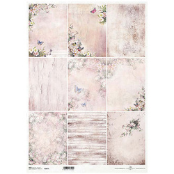 ITD Reispapier Decoupage Bastelpapier, A3 887L Vögel, Blumen, Schmetterlinge, abblätternde Farbe