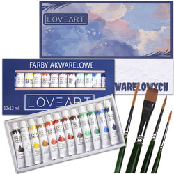 LOVEART Aquarellfarben 12x12ml, Malblock, Pinselset