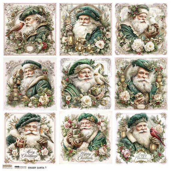 AUFKLEBER papier - ScrapLove - Green Santa 1 - Grüner Weihnachtsmann