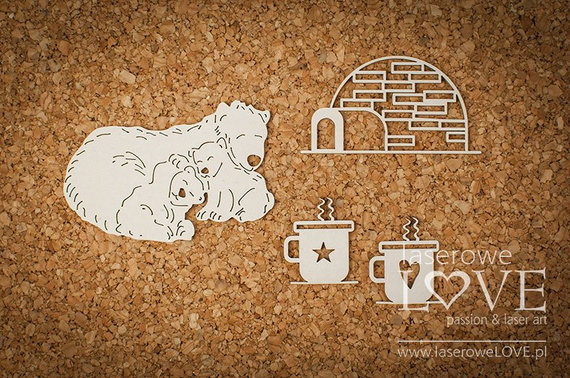 LASEROWE LOVE Dekorpappe Die Cut Chipboard Dekoration - Der Iglu-Bär 