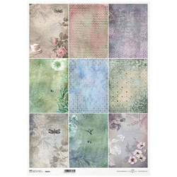 ITD Reispapier Decoupage Bastelpapier, A3 869L Libellen, Blumen, Kolibri