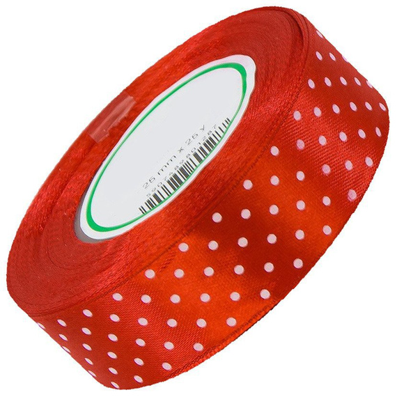 Satinband mit Punkten 25 mm - ca. 23 m - rein rot 05