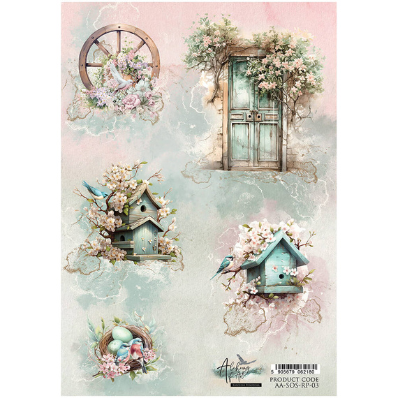 ARTALCHEMY Reispapier Decoupage Bastelpapier Softpapier, Türen, Vogelhäuser RP03 