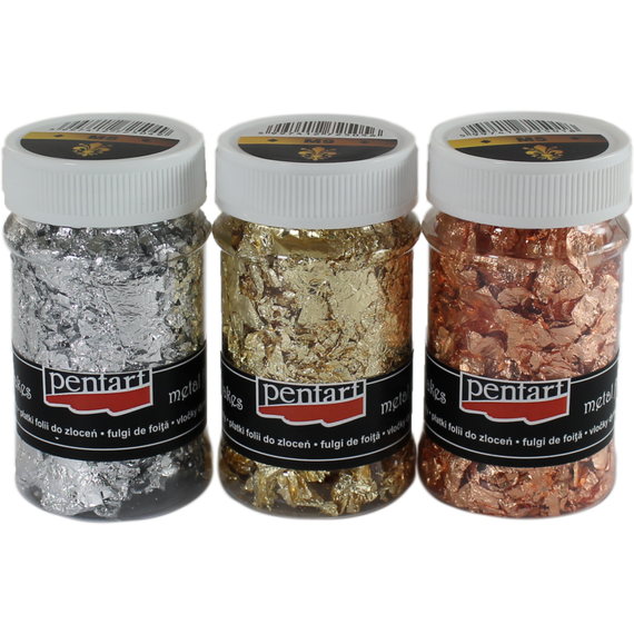 PENTART Deco-Metall-Flocken silbern Flocken Kupfer und Silber petals 100 ml M1