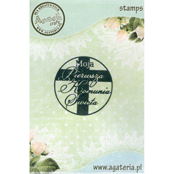 AGATERIA - Transparent Stempel Motivstempel Clear Stamp -Moja Pierwsza Komunia...Untertitel PL Kreuz