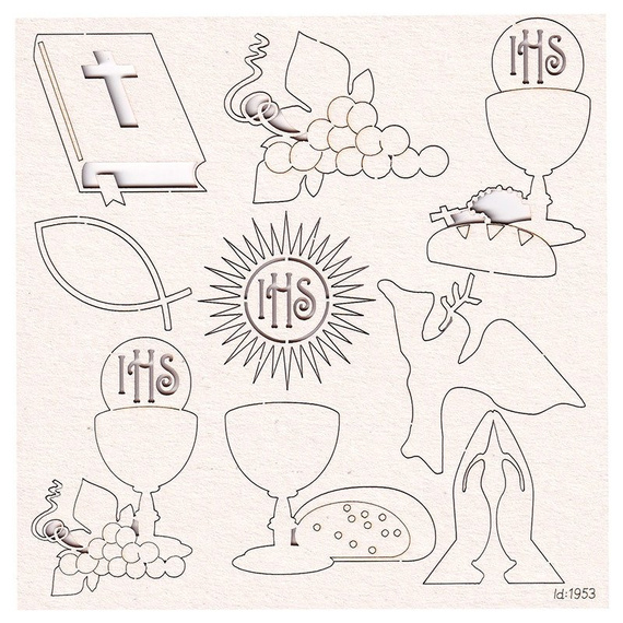 SCRAPINIEC Dekorpappe Die Cut Chipboard Dekoration, Kelch Erstkommunion 1953