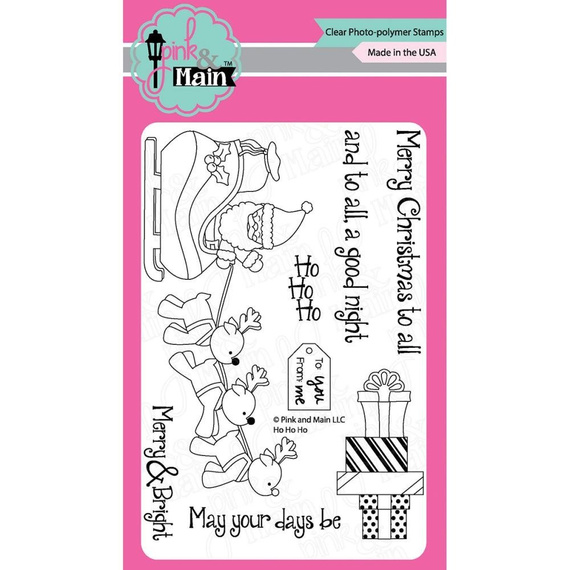 PINK & MAIN - Transparent Stempel Motivstempel Clear Stamp - Ho Ho Ho - Weihnachtsmannschlitten