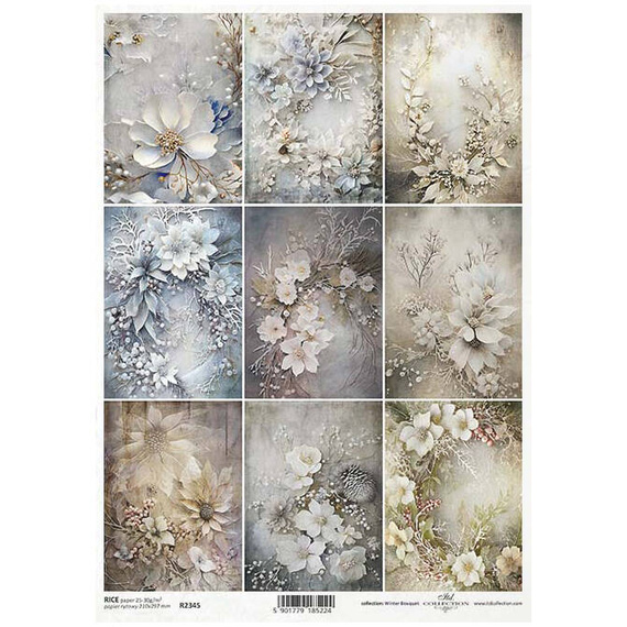 ITD Reispapier Decoupage Bastelpapier Serviettentechnik-R2345 Blumen, Sträuße, Kränze