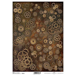 ITD Reispapier Decoupage Bastelpapier Serviettentechnik-R1113 - A4 Zahnrad, Zahnräder, Zahnrad, Zahnräder, Zahnrad, Mutter, Muttern, Steampunk, Rost, Metall, Hintergrund