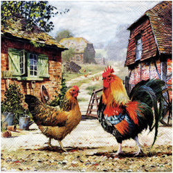 SERVIETTEN 1 Stück Motivservietten Decoupage Napkin 33x33cm, Rooster ranch