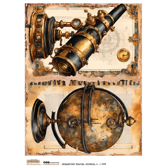 Reispapier Decoupage Bastelpapier A4 - Scraplove - Steampunk Travel Journal 4