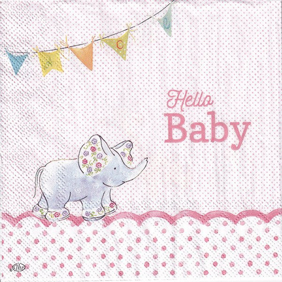 SERVIETTEN 1 Stück Motivservietten Decoupage Napkin 33x33cm - Hallo Baby hellrosa