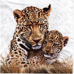 SERVIETTEN 1 Stück Motivservietten Decoupage Napkin 33x33cm,  Leopard Mum & Cub 